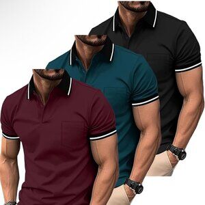 NWT Set of 3 Men's Zity Golf Shirt Moisture Wick, Black Teal Maroon, Size L